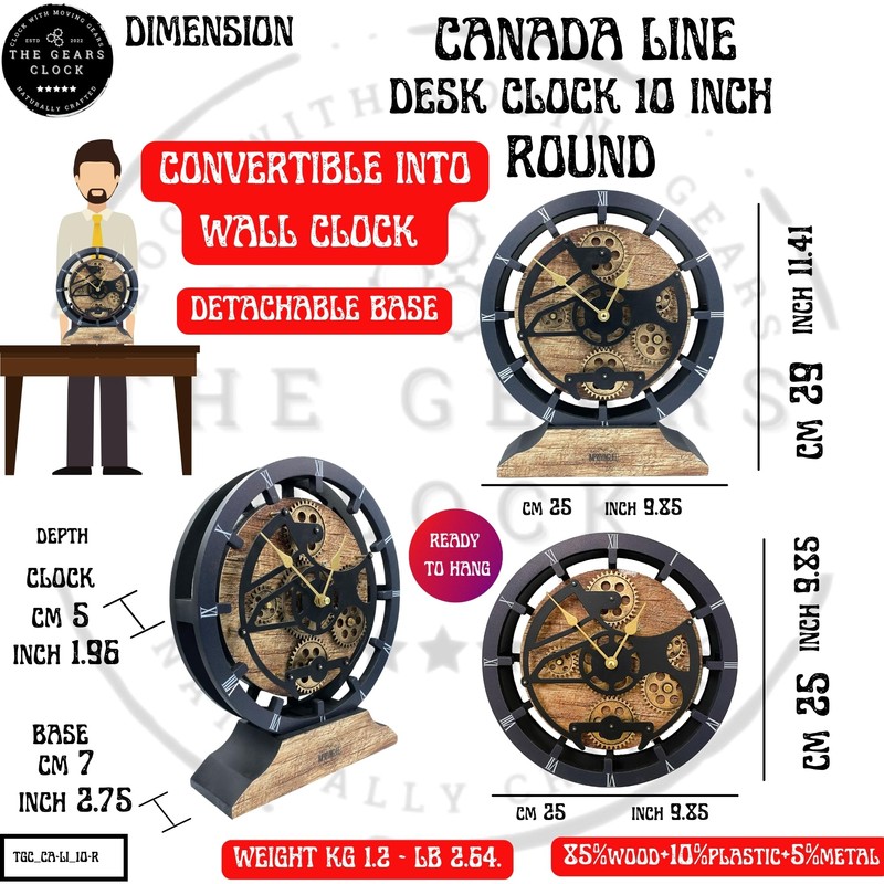 ImprovingLife The Gears Clock Desk Clock 10 inches with Real