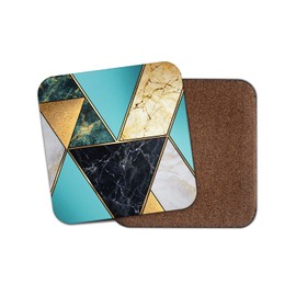 Square Single Coaster - Art Deco Blue Marble Effect New Home House Drinks Gift #77834