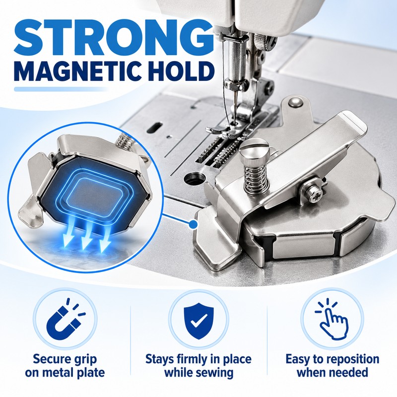 Adjustable Magnetic Seam Guide with Spring Clip for Sewing Machines