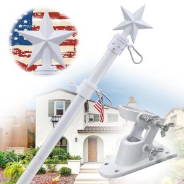 House Flag Pole Kit - 6ft Tangle Free Flag Pole Holder for Outside House,Heavy Duty American Flag Poles for 3x5 4X6 Flags Outdoor,Decorative Metal Flagpole for Porch,Garage,Wall Mount - White