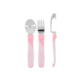Twistshake Learn Cutlery - Cubiertos de acero inoxidable, 12 m y color rosa pastel