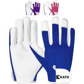Katx Leather Gardening Gloves, Heavy Duty Thorn Proof garden gloves Gloves for Men & Women with Strong Grip & Breathable Fit, Ideal for Rose Pruning, Weeding, Yard Work & Garden Gifts (Small, Blue)