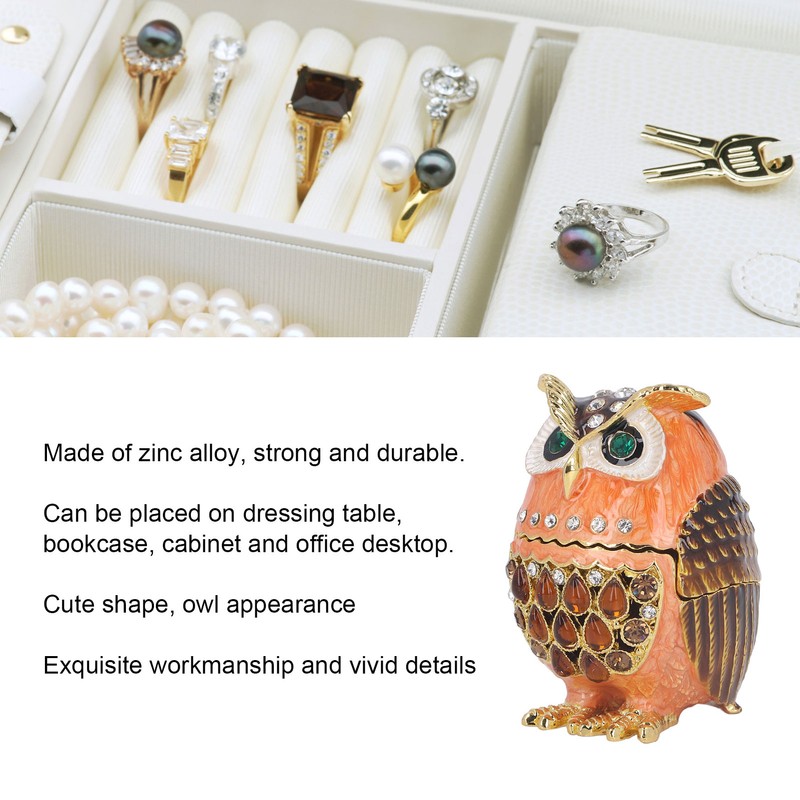 Owl Trinket Box Cute Appearance Brown Metal Jewelry Box for
