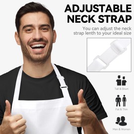 2 Packs White Apron, Adjustable Cooking Aprons, Waterdrop Resistant Kitchen Aprons for Women Men Chef, BBQ Drawing(White,2)