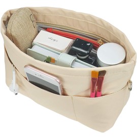 YIICOOLY Purse Organizer Insert for Handbags, Nylon Tote Bag Organizer Insert Zipper Bag for Women Beige Small