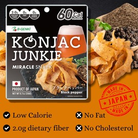 Konjac Junkie Black Pepper Flavor, Miracle Snack, Konnyaku Strips, Beef Jerky Alternatives, Meatless, Fat-Free Healthy Snack, Made in Japan 0.7oz (20g) by B-GENKi (Pack of 3)