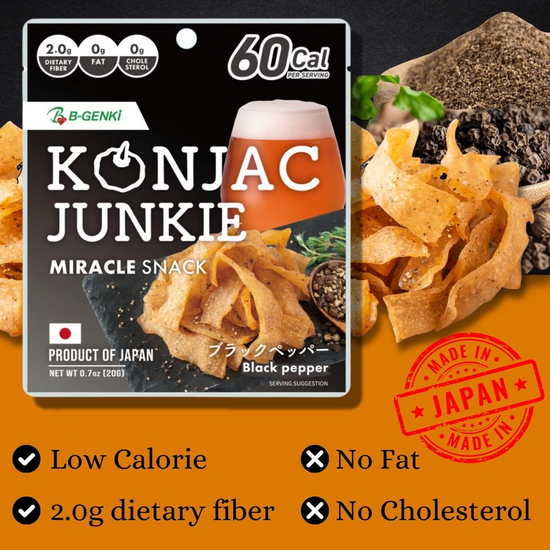 Konjac Junkie Black Pepper Flavor, Miracle Snack, Konnyaku Strips, Beef