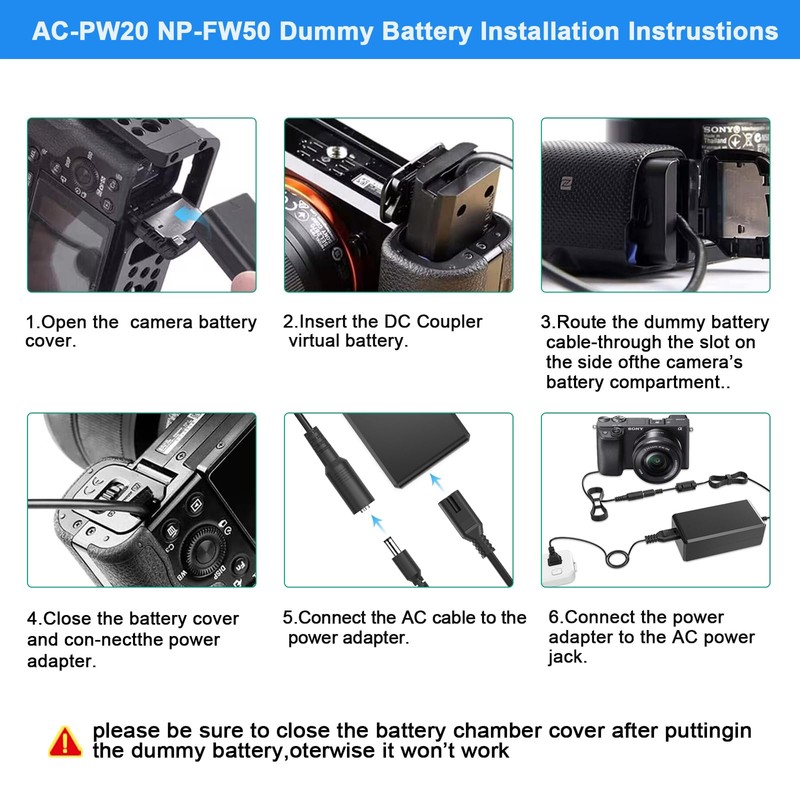 TKDY NP-FW50 ZV-E10 Dummy Battery and AC-PW20 Continuous Power Supply