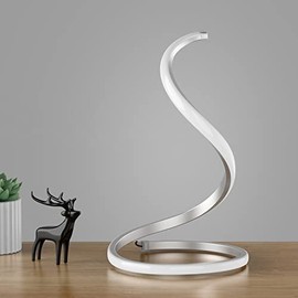 NUÃR Spiral Modern Table Lamp(Silver), Stepless Dimmable Bedside Lamp, 3 Color Temperature Nightstand Lamp, Curved Art Decorative Table Lamp for Bedroom Living Room Office Home