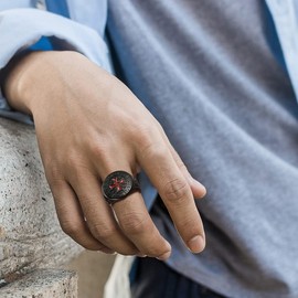 PROSTEEL Men's Crusader Ring Black Size 62 Templar Knights Signet Ring Statement Ring Punk Style Finger Ring Fashion Jewellery Accessory, Non-precious metal, No Gemstone