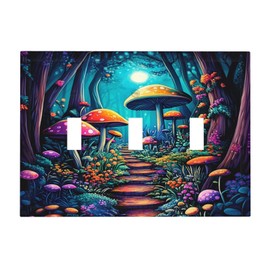 Fantasy Forest Boho Mushroom 3 Gang Light Switch Cover Decorative Vintage Floral Triple Toggle Wall Plate Floral Botanical Three Socket Wall Panel Cover Panel for Bathroom Kitchen Decor