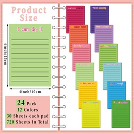 Yinder 24 Pcs 4 x 6 Inch Inspirational Sticky Notes Bulk Back to School Sticky Notes Gifts Lined Positive Teacher Note Pads Appreciation Gifts for Coworker Nurse Office(Inspirational)