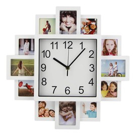 Timelike Modern DIY Frame Clock - White, 40*40*4.5cm, Battery Powered, Indoor Wall Mount, 15.75 inches, Plastic, Unique Home Decor - Make Your Own Multi-Photo Clock