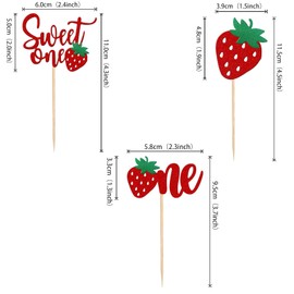Zpilkes 24PCS Strawberry Cupcake Toppers Sweet One Cupcake Toppers Glitter Strawberry Fruit Berry Cupcake Decoration for Baby Shower Kids First Birthday Party Supplies Red