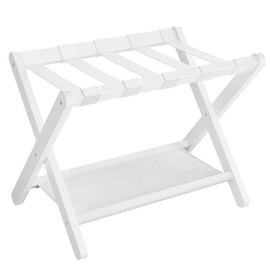 SONGMICS Luggage Rack, Folding Suitcase Stand with Storage Shelf, for Guest Room, Hotel, Bedroom, Heavy-Duty, Holds up to 131 lb, Classic White URLR007W01