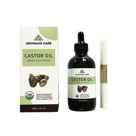 AEHNAMS CARE 100% Pure Castor Oil - USDA Organic, Cold-Pressed, Unrefined, Hexane-Free- 120ml for Healthy Skin, Eyelashes, Eyebrows, Hair Growth & Nail Conditioner with Mascara & Eyeliner tube (120ml)