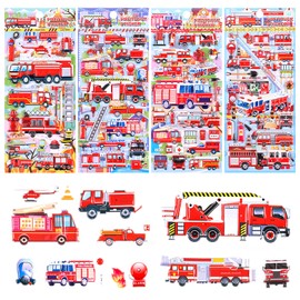 ZMDMAH 4 Sheets of 3D Fire Brigade Stickers Children, Puffy Sticker Set, Sticker Fire Brigade Sticker Boy Girl, Children's Stickers for Reward Stickers Party Children's Birthday Party Favours