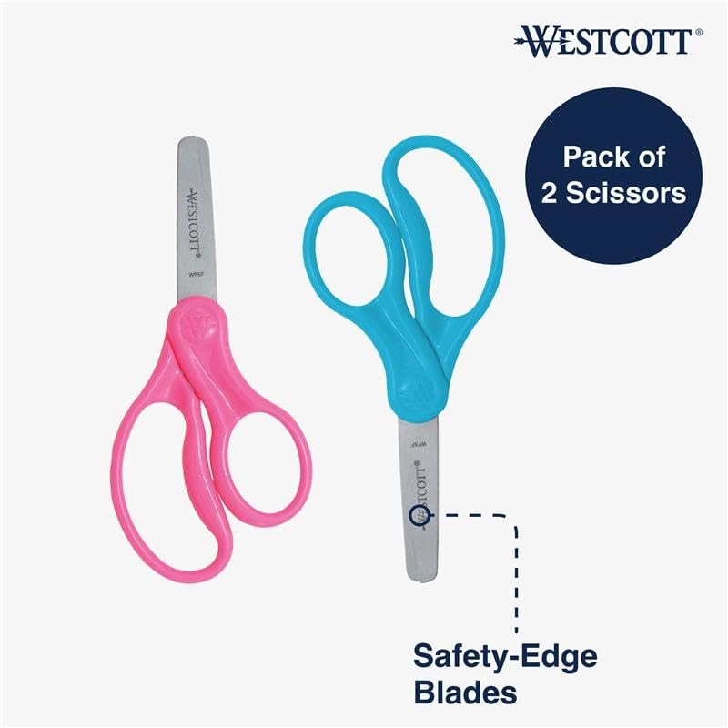 Westcott 5" Hard Handle Kids Scissors, Blunt, Assorted Colors, 2-Pack