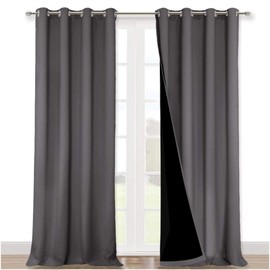 NICETOWN 100% Blackout Blinds, Set of 2, 52 inches x 120 inches, Laundry Room Decor Window Treatment Curtains for Large Patio Sliding Door, Thermal Insulated Grey Curtains for Bedroom