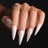 MouyouGlow Press on Nails Long, Stiletto White Glazed Doughnut Plain