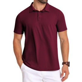 PEGENO Golf Shirts for Men Performance Moisture Wicking Short Sleeve Dry Fit Polo Shirts Maroon XL