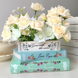 Vovkokc Book Vase Book-Shaped Decorative Planter Ceramic Book Vase Cute Book Flower Vase for Flowers Home Bedroom Office Decor Classic Titles Bookstack Unique Planters Gifts for Book Lovers
