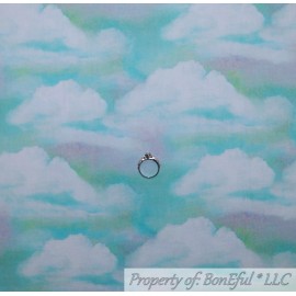 3 Wishes Fabric BonEful Fabric FQ Cotton Quilt Aqua Blue Sky White Cloud Scenic Blender Texture