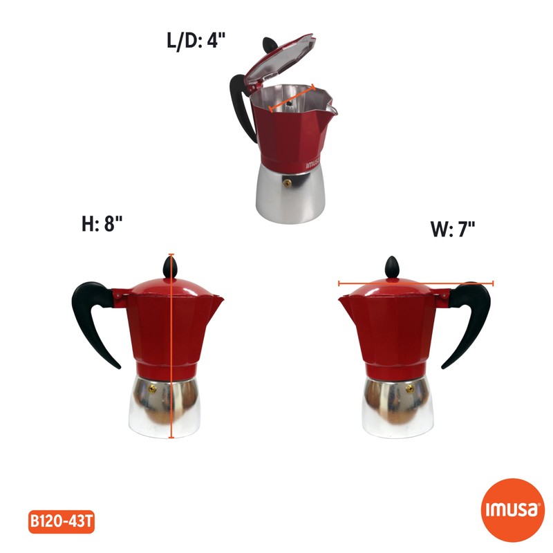 IMUSA USA Red Aluminum Stovetop 6-cup Classic Italian and Cuban