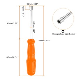 sourcing map Metric Nut Driver 5.5mm Dia 92mm Shank 6 Point Hex Hexagon Socket Wrench Screwdriver with Non-Slip Handle for Tightening and Loosening Fasteners