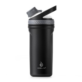 Ideus Shaker Protein Drinking Bottle 710 ml (24 oz), Double-Walled Stainless Steel Sports Bottle with Mixing Ball, Metal Protein Bottle with Mixing Ball, BPA-Free, Leak-Proof Screw Cap (Black)