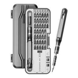 48-in-1 precision screwdriver set, a professional magnetic mini repair tool kit with extension rod and 360° rotating end, suitable for smartphones, eyeglasses, watches, laptops, and more.