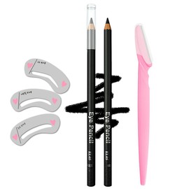 Eyebrow Pencil,Makeup Eye Liner, Long Lasting Waterproof and Smudgeproof Easy Application,Eyebrow Razor *1; Eyebrow Stencil *3 (Black)