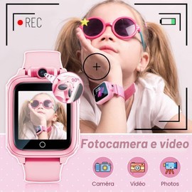 Awatty Orologio Intelligente, Giocattolo 3 4 5 6 7 8 9 10 11 12 Anni, Fotocamera Rotativa a 90°, 14 Giochi, Orologio Collegato Ragazzo, Giochi per Bambini Grandi Regalo Ragazza Ragazzo, Rosa, Enfant,