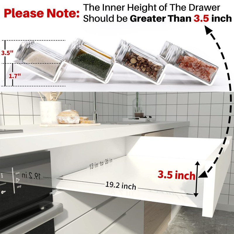 MIUKAA Clear Acrylic Spice Drawer Organizer, 4 Tier- 2 Set