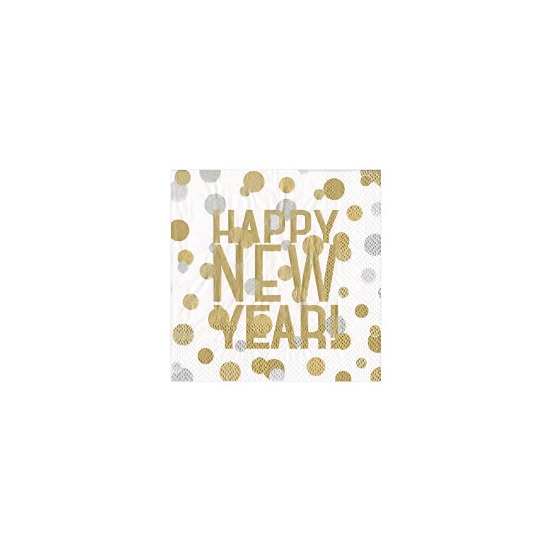 Caspari Confetti Happy New Year Paper Cocktail Napkins in White