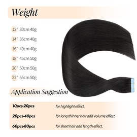 Jet Black Human Hair Tape in Hair Extensions 20 Inch Invisible Human Hair Extensions Tape in Remy Real Human Hair 50g Seamless Tape ins Extensions 20 Pcs Silky Straight Brazilian Hair for Women