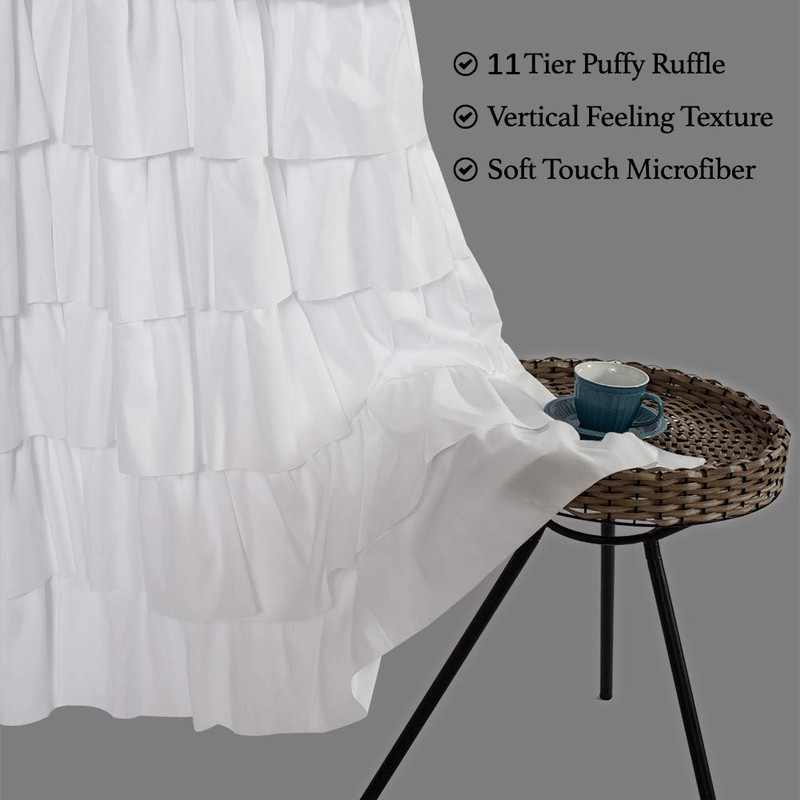 WestWeir Ruffle Shower Curtain,84-inches Extra Long,White Ruffled Bath Curtains for