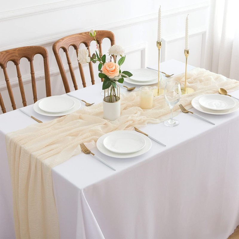 Aoksunova Muslin Wedding Table Runner, Beige, 4 m x 80