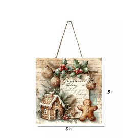 Twisted R Design Neutral Gingerbread Bakery Christmas Ornament Tier Tray Sign, Wood Mini Sign