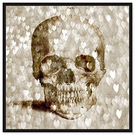 The Oliver Gal Artist Co. Fashion and Glam Framed Wall Art Canvas Prints 'Loving Skull' Hearts Home DÃ©cor, 30" x 30", Gold, Brown