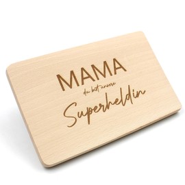 VmG-Store Frühstücksbrettchen 23,5x15cm Schneidebrett mit Laser Gravur als Geschenk zum Muttertag Vatertag Geburtstag Brotzeitbrett aus Holz mit Spruch (05 Mama Superheldin)