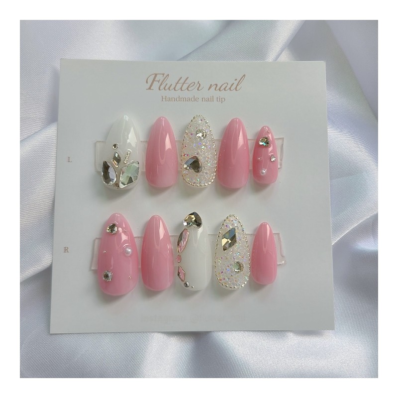 Lovely pink pixie handmade nail tip - Stiletto / 러블리