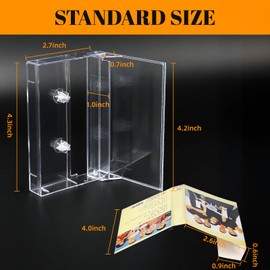 10-Pack Cassette Tape Storage Cases & Holder - Clear Plastic Audio Cassette Organizer with Anti-Scratch/Dust Protection, Classic Norelco-Style Replacement Boxes (4.28"L x 2.75"W x 0.6"H)