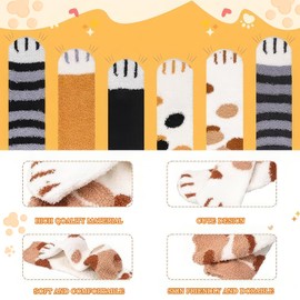 ZEACCT 6 Pairs Cat Paw Socks, Coral Fleece Cat Socks, Paw Socks, Coral Fleece Socks, Fluffy Cat Socks, Casual Socks, Cat Cotton Socks, for Women and Girls, 2