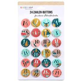 Papierdrachen 24 Advent Calendar Number Buttons 35 mm – Lapel Pins for Decorating Advent Calendars – with Numbers from 1-24 – Colourful – Ideal for Fabric Bags, Bags and Bags