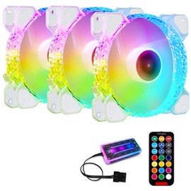 3 Pack RGB Case Fans,120mm Ultra-Quiet RGB Chassis Cooling Fans,Equiped with Remote Control Hub,5V ARGB Sync,Speed Adjustable Colorful Cooler,Crystal Appearance, High-Performance Computer Fan for Case