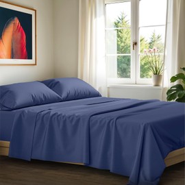 Ashton Sheets 100% Egyptian Cotton Sheets King Size - 1200 Thread Count King Size Sheets Set Egyptian Cotton, 4 PC Luxury Bedsheet (Navy Blue), Soft, Cooling, 17" Deep Pocket Sateen Weave Bedsheet Set