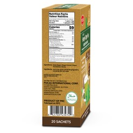 Pocas Honey Ginger Instant Tea Powder, Green Tea Flavor, Ginger Extract & Real Sweetener, 20 Packets per Box
