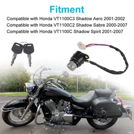 WMPHE Ignition Switch Lock Cylinder with 2 Keys Replacement for 35100-MCK-A00 Compatible with Honda VT1100C Shadow Spirit VT1100C2 Shadow Sabre VT1100C3 Shadow Aero 2001-2007