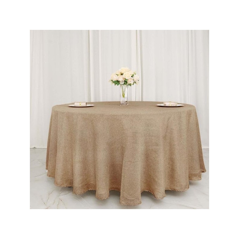 Tableclothsfactory 120" Natural Jute Faux Burlap Round Tablecloth | Boho